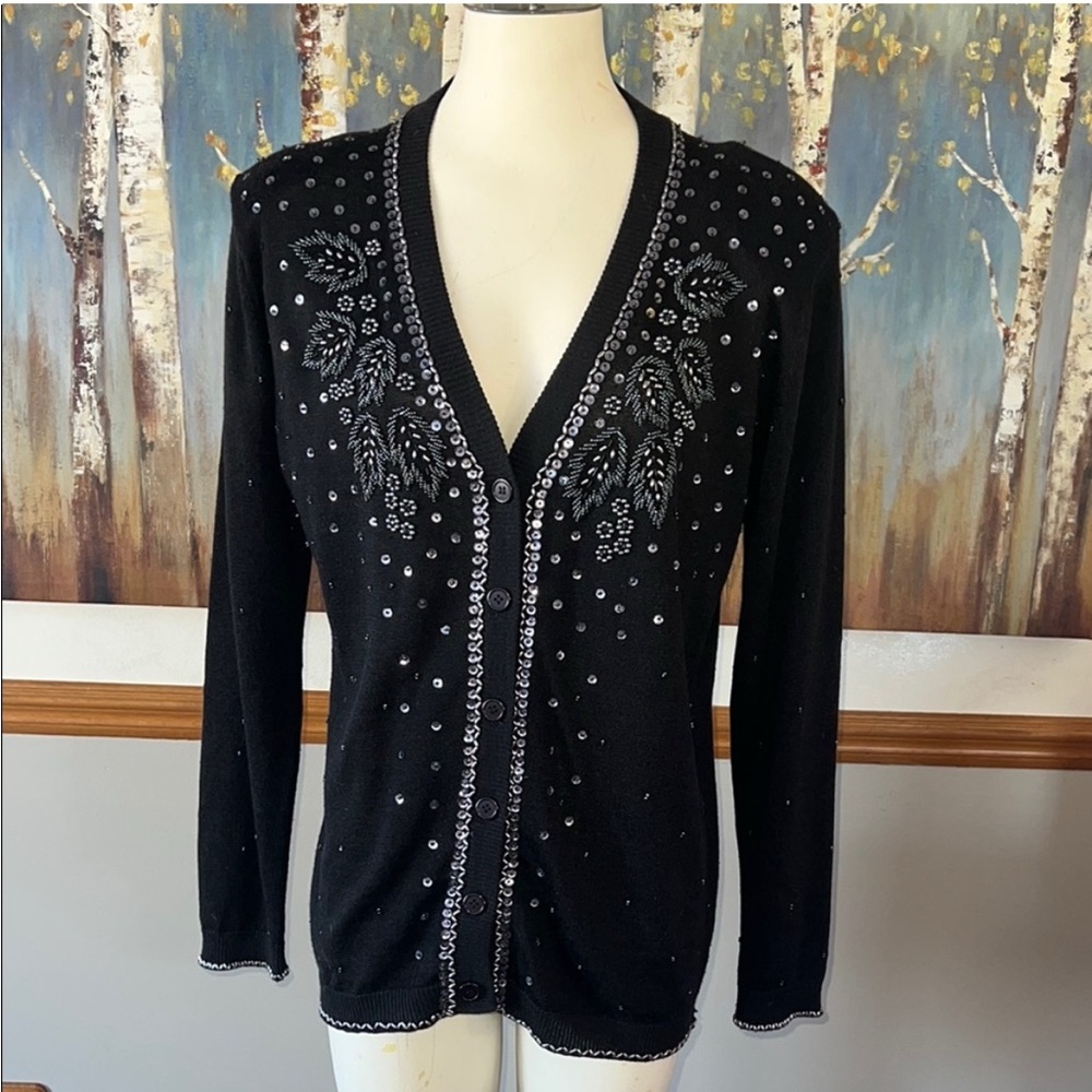 Elegant Black Embellished Women's Sweater